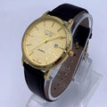 Citizen Quartz Gold Dial Men's Elegant Watch - Black Leather Strap