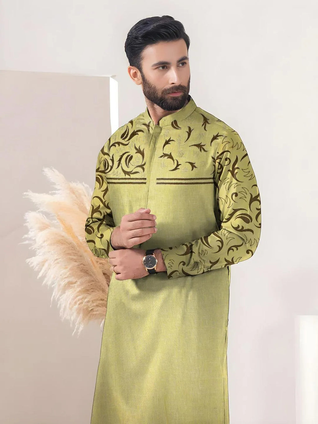 Men's  Embroidered Cotton Suit Summer  Wear