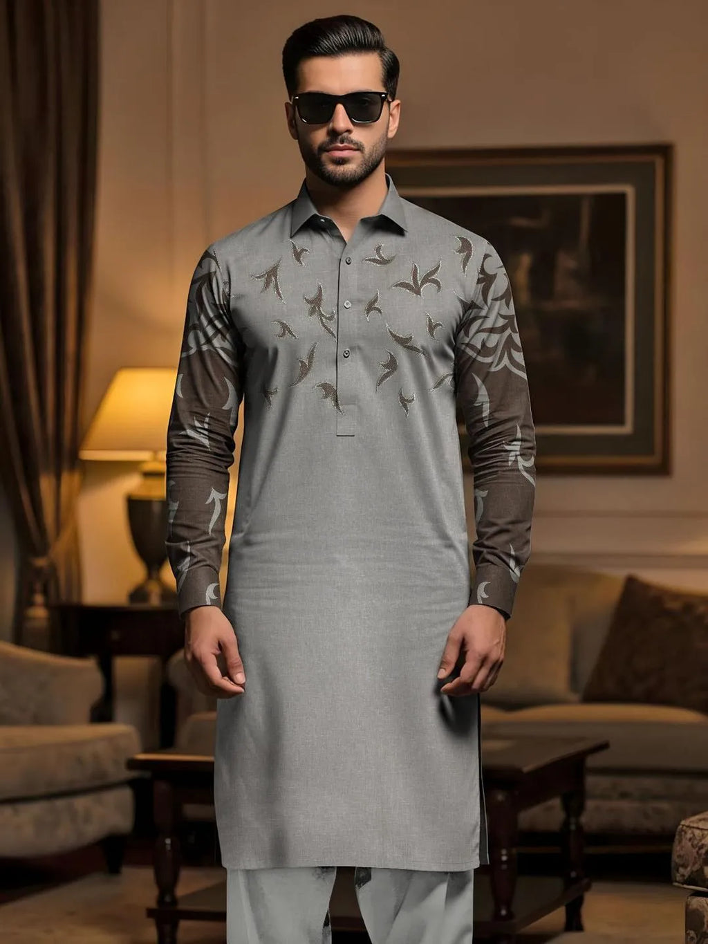 Men's  Embroidered Cotton Suit Summer  Wear