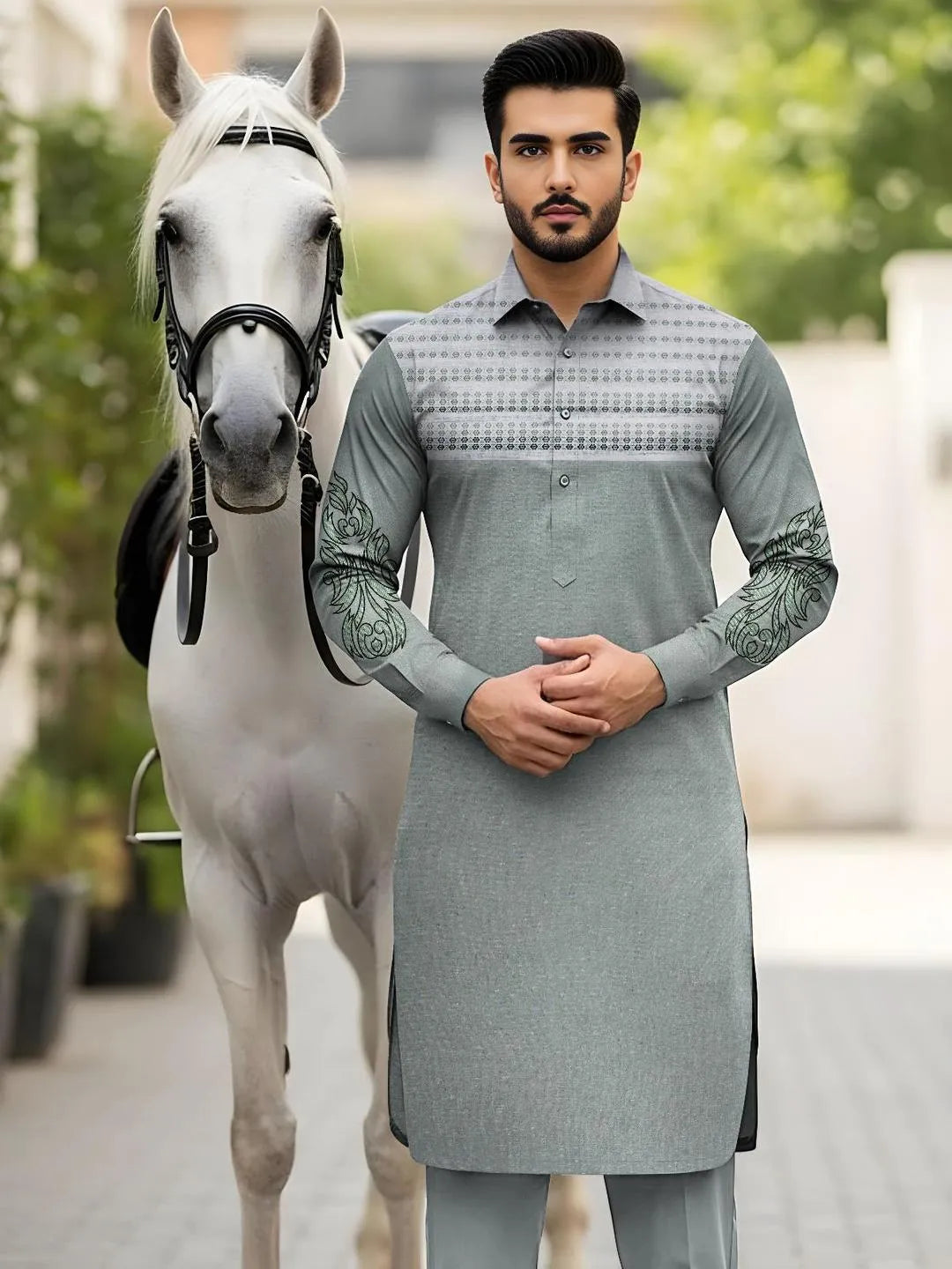 Men's  Embroidered Cotton Suit Summer  Wear