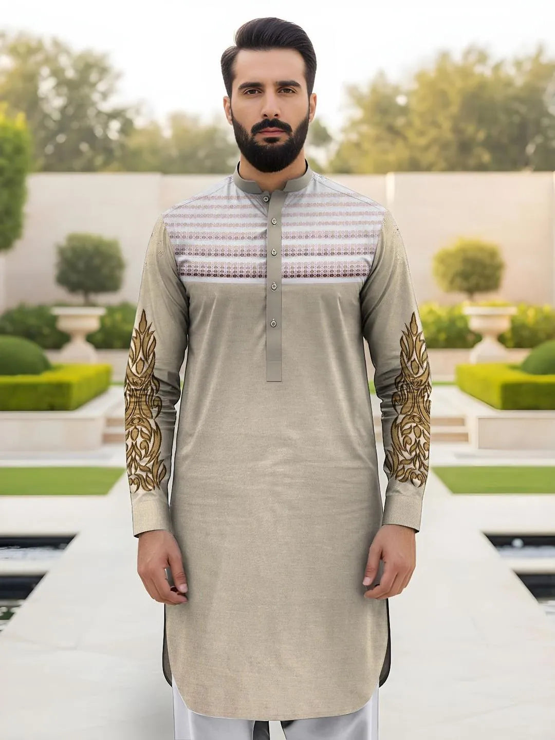 Men's  Embroidered Cotton Suit Summer  Wear