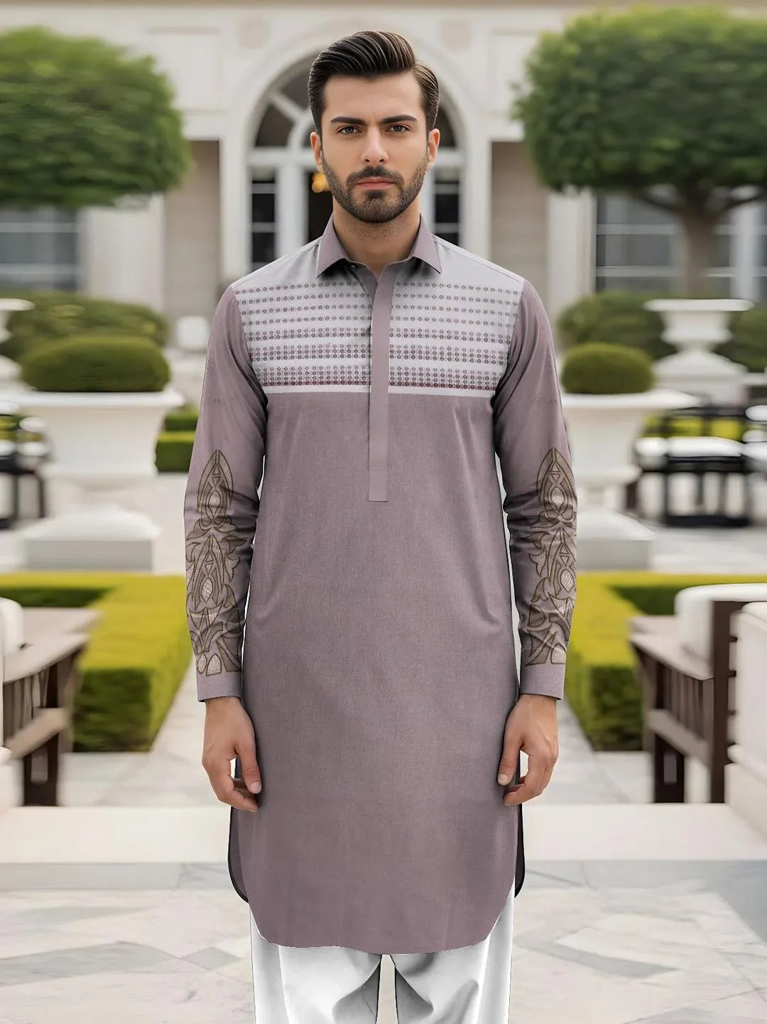 Men's  Embroidered Cotton Suit Summer  Wear